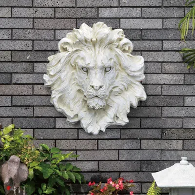 Homary 22" Outdoor Lion Head Wall Decor Garden Sculpture Animal Statue Art In Beige In White