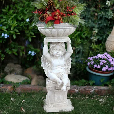 Homary 22.4" Resin Angel Garden Decor Statue Inoor Outdoor Planter Birdbath Sculpture Ornament In White