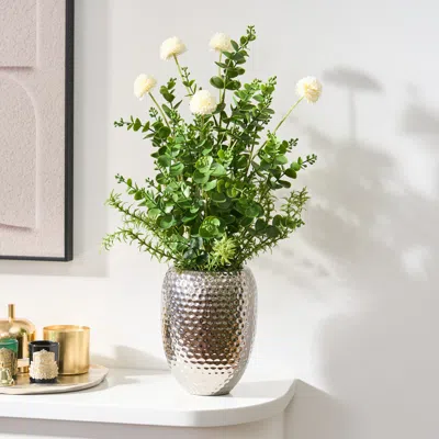 Homary 22.8" Artificial Floral Arrangement With Silver Electroplated Ceramic Vase