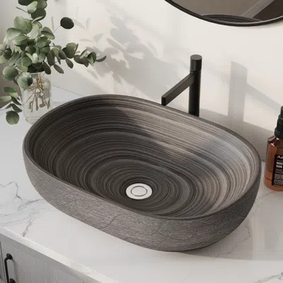 Homary 23" Grey Oval Ceramic Bathroom Sink – Matte Glazed Vessel Sink In Gray
