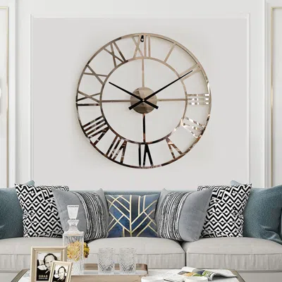 Homary 23" Large Round Silver Roman Numeral Silent Wall Clock Modern Acrylic Decor Art In Gold