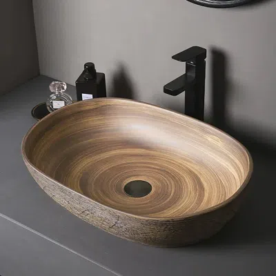 Homary 23" Oval Bowl Bathroom Vessel Sink Retro Ceramic Washbasin Above Counter For Bathrooms In Brown