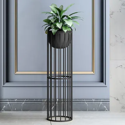 Homary 23.6" Black Plant Pot Indoor Modern Metal Planter With Stand For Living Room