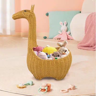 Homary 23.6'' Giraffe Rattan Floor Toy Storage Basket In Brown
