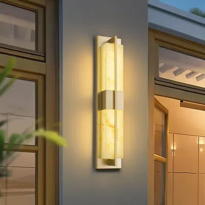 Homary 23.6" Gold Led Outdoor Wall Lighting Modern Waterproof Outdoor Wall Sconce For House In Brown