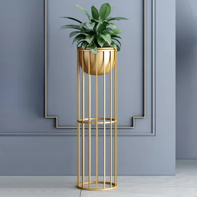 Homary 23.6" Gold Plant Pot Indoor Modern Metal Planter With Gold Stand For Living Room
