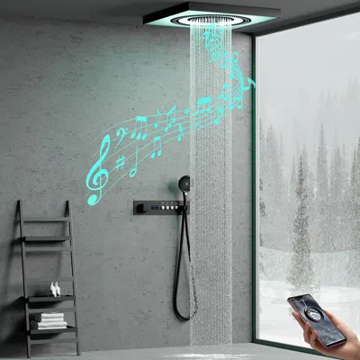 Homary 23.6" Thermostatic Rain Shower System 3 Functions Massage Music Remote Controlled Led In Gray