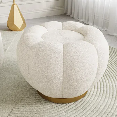 Homary 23.6''dia Modern White Cream Boucle Ottoman Pumpkin Pouf Ottoman Cloud Foot Stool