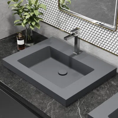 Homary 23"rectangular Concrete Gray Drop-in Bathroom Sink