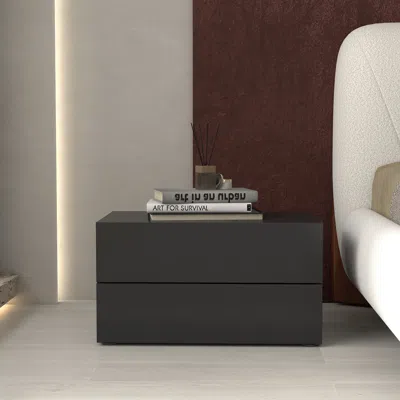 Homary 24" Modern Minimalist Black Bedroom Nightstand With 2 Drawers