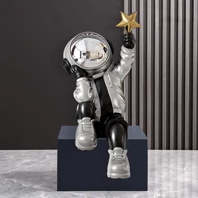 Homary 24" Resin Astronaut Sculpture Figurine Ornament Art Decor Gold Star Living Room Bedroom In Multi
