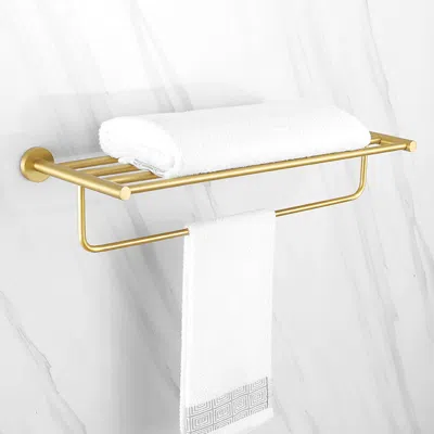 Homary 24" Wall Mounted Brass Bathroom Shelf With Towel Rack In Brushed Gold In White