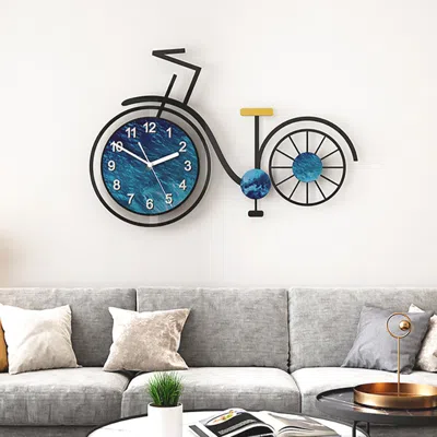 Homary 24.6" Modern 3d Acrylic Silent Large Bicycle Wall Clock Home Decor Art In Black & Blue