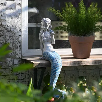 Homary 25" Outdoor Statues Mermaid Decor White Resin Garden Ornaments Sculpture Decor Art In Multi