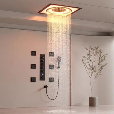 Homary 25.6" Thermostatic Led Rainfall Bluetooth Shower System With 6 Body Jets & Handheld In Yellow