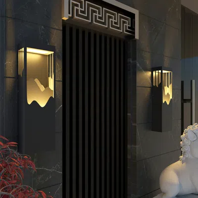 Homary 26" Modern Flush Mounted Led Outdoor Lighting Wall Sconces Layered Cuboid In Black