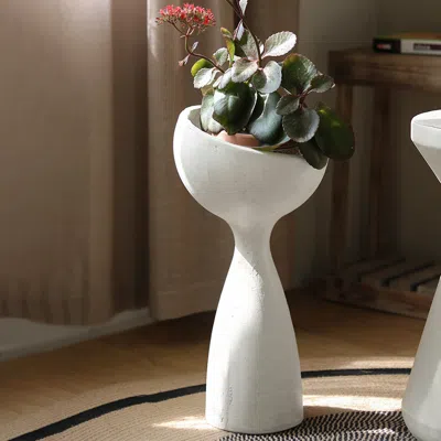 Homary 26" Outdoor Resin Pedestal Planter Pot Garden Sculpture Decor Geometric Statue Art In White