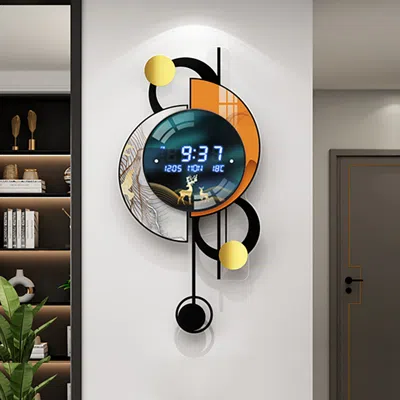 Homary 26.4" Led Silent Wall Clock With Multi-function Display, Voice-activated, Dual Power – Usb Or Batter In Black