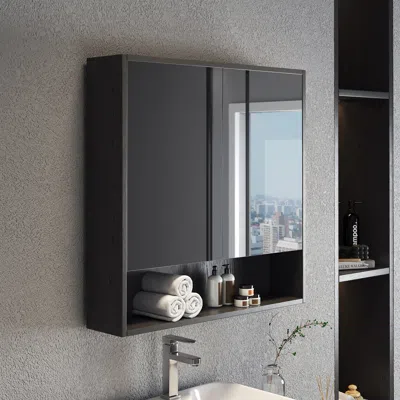 Homary 27.6" Black Mirror Cabinet With Storage
