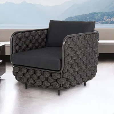 Homary 27.6" Wide Modern Aluminum & Rope Outdoor Patio Sofa With Cushion In Black