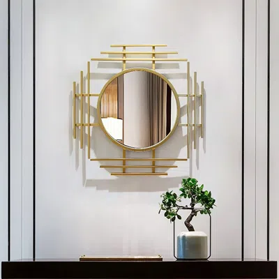 Homary 28" Luxury 3d Geometric Gold Metal Wall Mirror Overlapping Home Decor For Entryway