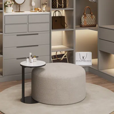 Homary 28" Walk-in Closet Oversized Boucle Ottoman With Sintered Stone Side Table In White