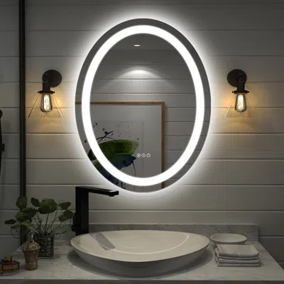 Homary 28" X 35" Frameless Oval Led Bathroom Vanity Mirror Anti-fog Wall Mirror Front Light In Gray