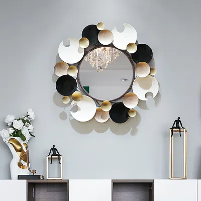Homary 28.1" Modern 3d Round Plates Overlapping Metal Wall Mirror For Entryway In Gold