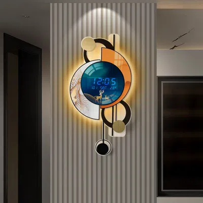 Homary 28.4" Led Silent Wall Clock Multi-function Display Voice-activated With Night Light