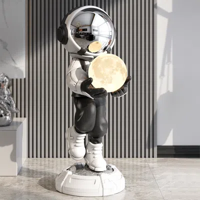 Homary 28.8" Astronaut Floor Sculpture Figurine Ornament Art Decor With Ball Lamp Usb Charging In Black