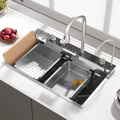Homary 29" Drop-in Workstation Kitchen Sink With Faucet Single Bowl Stainless Steel In White