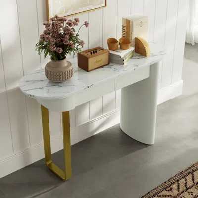Homary 2-drawer Marble Console Table Entryway Furniture In White (45'' Wide)