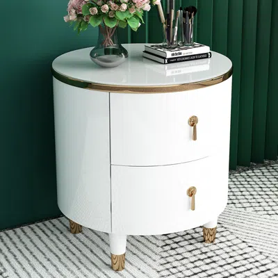 Homary 2-drawer Round Nightstand Modern White Nightstand In Gold Finish