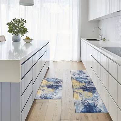 Homary 2pcs Modern Abstrict Kitchen Runner Rug Set Non-slip Thickened Anti-fatigue Kitchen Mat In Gray