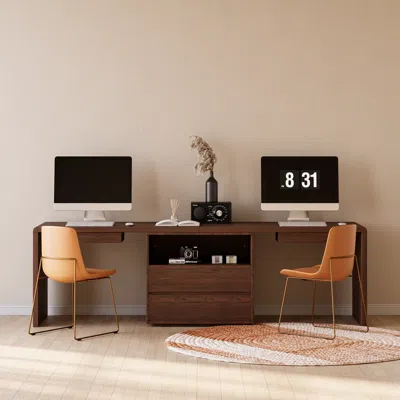 Homary 2-person Double Computer Desk Modern Brown Rectangular Office Desk With 4 Drawers & 1 Cabinet (94.5"