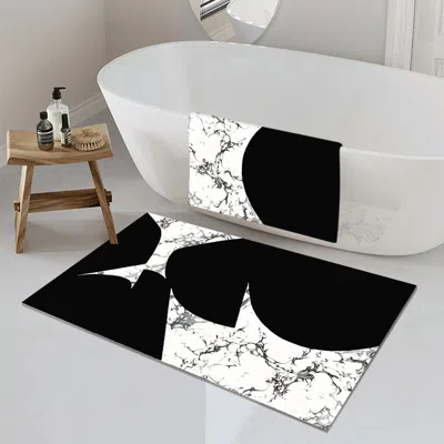 Homary 2-piece Black & White Geometric Bath Mat Set With Marble Texture Non-slip & Absorbent Rug Sets