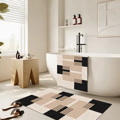Homary 2-piece Strong Water-absorbent Non-slip Diatom Mud Geometric Bath Mat Set Bathroom Rug In Multi