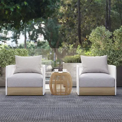 Homary 2-pieces Black & Gray Handwoven Pe Outdoor Swivel Chair Sofa 360 Degree Rotatable Coastal Patio Armc In White