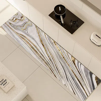 Homary 2'x 8' Luxury Abstract Runner Washable Rug With Marble Pattern Carpet For Hallway & Kitchen In Black