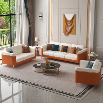 Homary 3 Pcs Vertex Sofa Set With Chair Modern Living Room Sofa Set With Cushion In White
