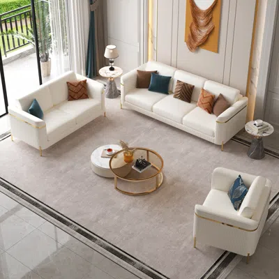 Homary 3 Pcs Vertex Sofa Set With Chair Modern Living Room Sofa Set With Cushion In White