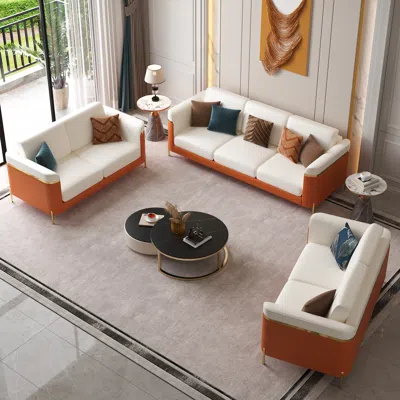 Homary 3 Pcs Vertex Sofa Set With Chair Modern Living Room Sofa Set With Cushion In Multi