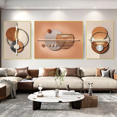 Homary 3 Pieces Geometric Abstract Wall Decor Set Modern Canvas Print With Frame Living Room In Neutral
