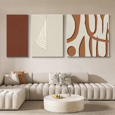 Homary 3 Pieces Japandi Abstract 3d Geometric Wall Decor Sculpture Art Set Living Room Bedroom In Brown