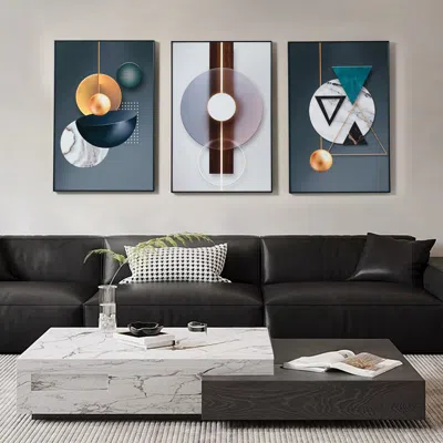 Homary 3 Pieces Luxury Wall Decor Set  With Black Frame Abstract Paintings In Living Room
