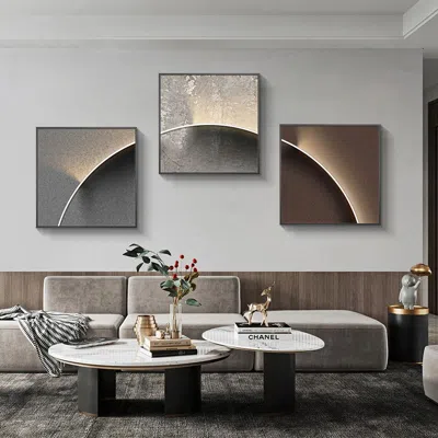 Homary 3 Pieces Modern Abstract Wall Decor Set Square Canvas Painting With Frame Living Room 1200mmw*400mmh In Gray