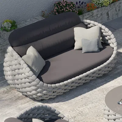 Homary 3 Seater Woven Outdoor Sofa Patio Couch In Gray Cushion & Pillow Included