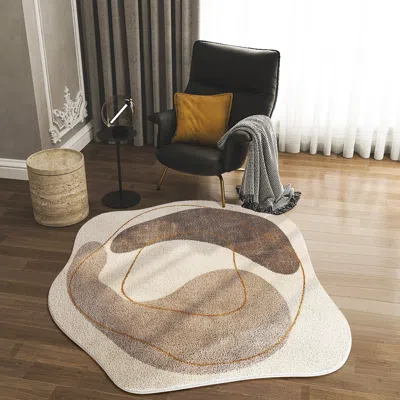 Homary 3' X 3' Modern Abstract Round Faux Cashmere Area Rug Living Room & Bedroom Decorative Carpet In Neutral