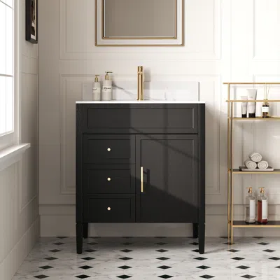 Homary 30'' Black Modern Freestanding Bathroom Vanity With Sink