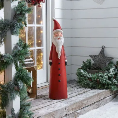 Homary 30 Inch Outdoor Santa Claus Statue Garden Resin Christmas Decor Standing Figurine In Red In Multi